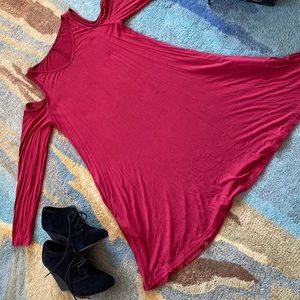 Red Cold Shoulder Swing Dress